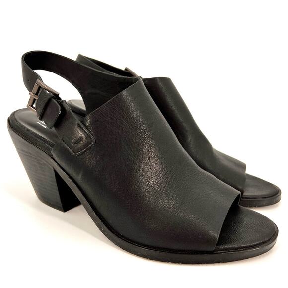 Eileen Fisher “Glance” Leather Open Toe Slingback Mule Sandal SZ 9 Black - Picture 1 of 10